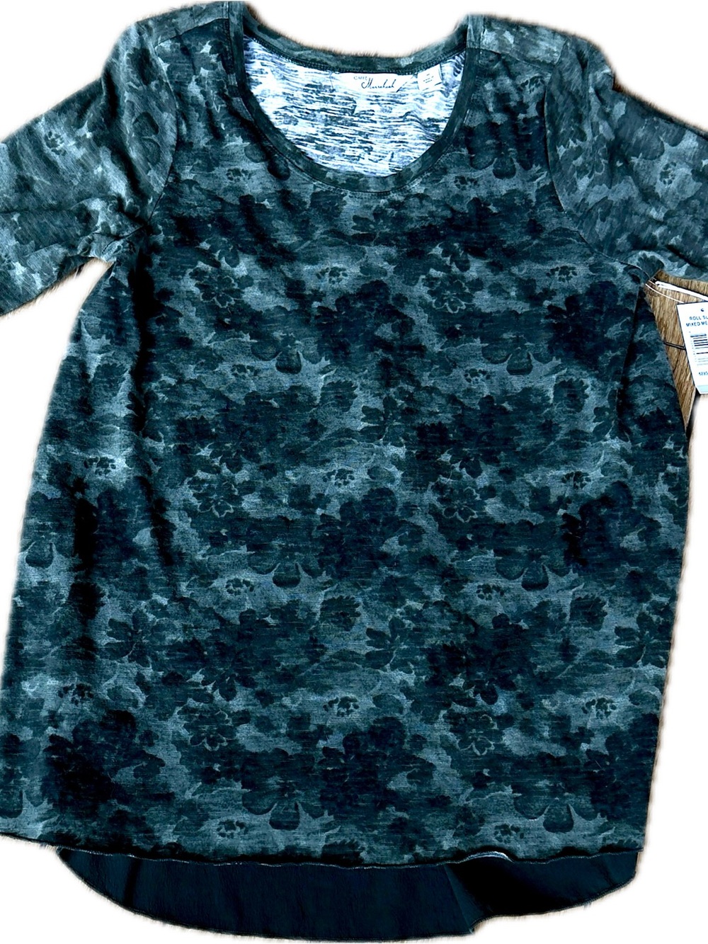 Olive Green 3/4 Sleeve Mixed Media Top - M
